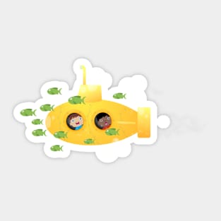 Cute yellow submarine fish cartoon illustration Sticker